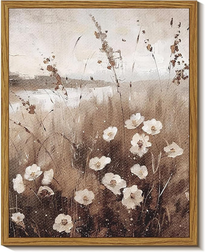 InSimSea Framed Wall Art for Living Room Landscape Canvas Wall Decor Meadow with Flowers Vintage Paintings Classical Wildflower Field Scene Boho Floral Pictures Decor Gifts for Bathroom Bedroom 8x10in