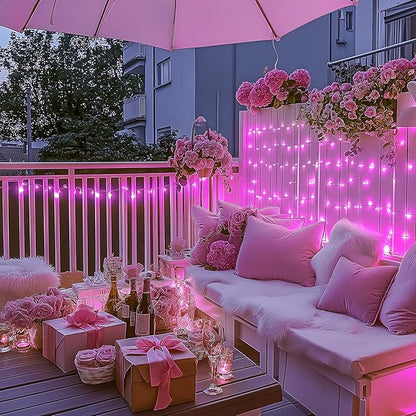 JMEXSUSS 500 LED Pink Room Lights, 8 Modes 163ft Waterproof Pink Christmas Lights Outdoor Plug in with Remote Control, Clear Wire String Light for Tree Outside Yard Wedding