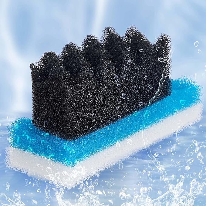 6 Pcs Aquarium Filters Bio Sponge Sets Compatible with Fluval 206/207, Including 2 Blue 2 White 2 Black Bio Sponge for Replacement Filter Media Kit