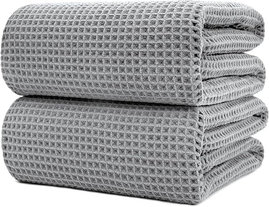 POLYTE Microfiber Quick Dry Lint Free Bath Sheet, 70 x 35 in, Set of 2 (Waffle Weave)