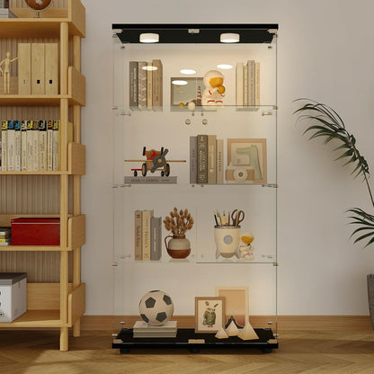 4-Shelf Glass Display Cabinet with LED Lights and Lock,Curio Cabinets Display Case with 2 Door,Tempered Glass Collection Display Showcase for Living Room,Exhibition Hall 64.7"x 32"x 14.4" Black