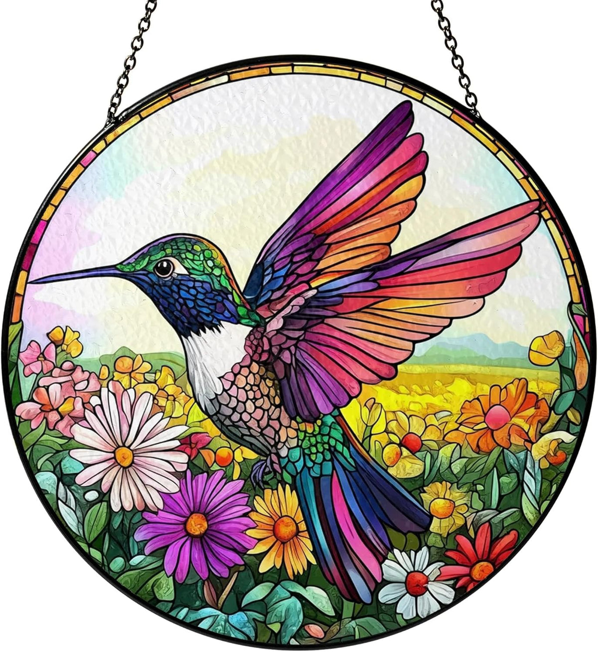 Hummingbird Suncatcher Stained Glass Window Hanging Decor - Hummingbird Gifts for Women, Birds Lovers Spirit Birds Glass Panel Garden Decorations Birthday Christmas for Mom Grandma