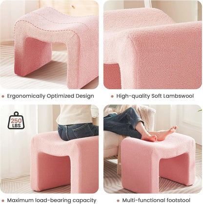 Vanity Stool Foot Rest Small Footstool Ottoman Chair Seating Backless Modern Teddy Velvet Ottoman for Makeup Room Living Room Bedroom Entryway,(Single 1) Pink