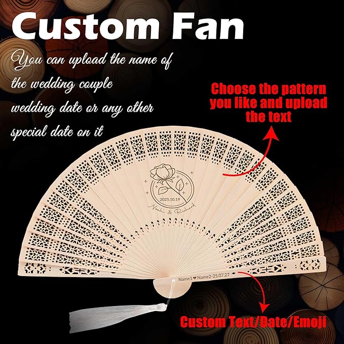 100 PCS Custom Fans Personalized Folding Fans for Line Dancing Wooden Hand Fan Wedding Favors Bulk Fans for Guests Party Event Use (Style10)