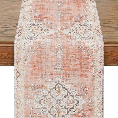 Snycler Table Runner Boho Table Runners Vintage Elegant Farmhouse Table Center Linen Decor for Home Dining Party Entrance (13x72 Inch) Light Pink
