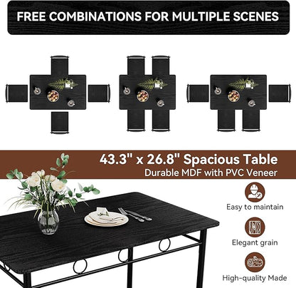 Kitchen Dining Table Set for 4, 5-Piece Kitchen Table Set,Dining Room Table Sets,Rectangular Kitchen Table Set with 4 Chairs for Small Space, Dinette,Apartment,Rustic Black