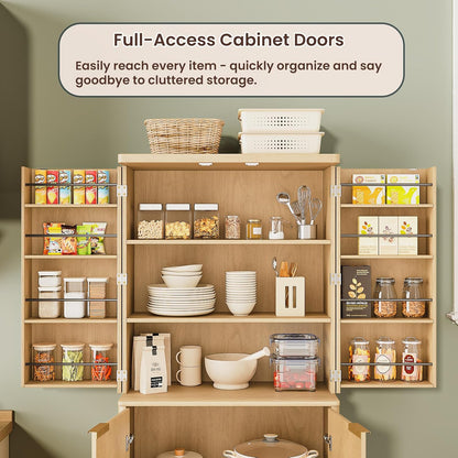 Spaco 72" Tall Kitchen Pantry Cabinet,Modern Fluted Food Storage Cabinet with 6 Door Shelves and Anti-tip Device,4-Door Freestanding Buffet Sideboard for Dining Room,Living Room. (Natural)
