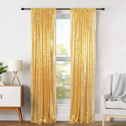 ShinyBeauty Sequin Backdrop Set of 4, 2FTx8FT Photo Backdrop Sequin Curtains Shimmer Wall Backdrop Photograph Backgrounds Sparkle Backdrop Curtains (Iridescent Green and Gold)