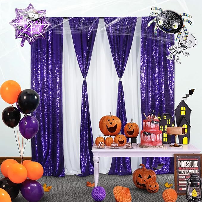 SquarePie Sequin Backdrop Curtain Non-Transparent Sparkly Background for Wedding Party 2FT x 8FT Purple 2 Panel