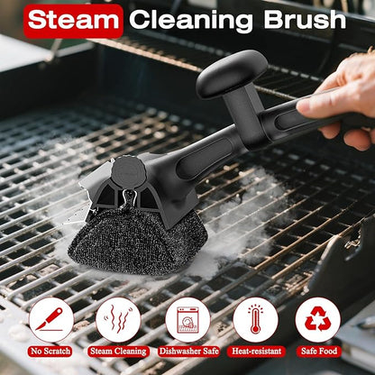 Grill Brush for Outdoor BBQ - Replaceable Bristle Free Heading + Reinforced Scraper - Safe BBQ Accessories for Porcelain/Gas/Charcoal/Smoker/Cast Iron Grill - Cleaning Brush(Black)