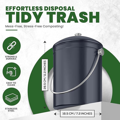 Utopia Kitchen Compost Bin for Kitchen Countertop, 1.3 Gallon Compost Bucket for Kitchen with Lid, Includes 1 Spare Charcoal Filter (Dark Purple)