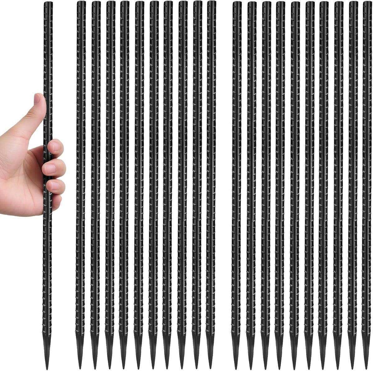 16 inches Rebar Stakes 24-Pack Straight Metal Stakes Heavy Duty 5/16" Diameter Ground Stake for Tent, Fence, Landscaping, Concrete Forming, Outdoor Decoration and Plant Support