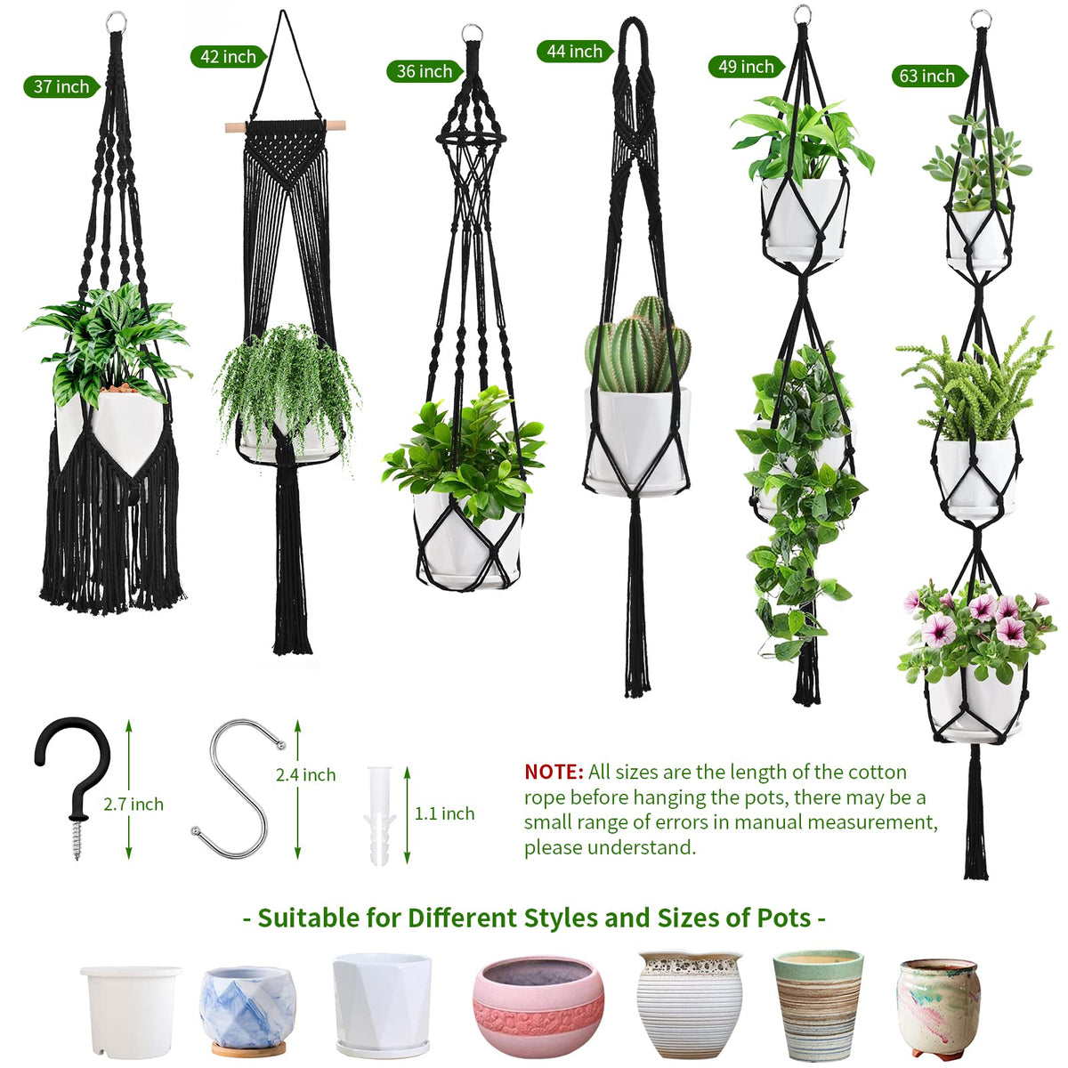 SFENNGPET Macrame Plant Hangers, 6Pack Hanging Planters for Indoor Plants