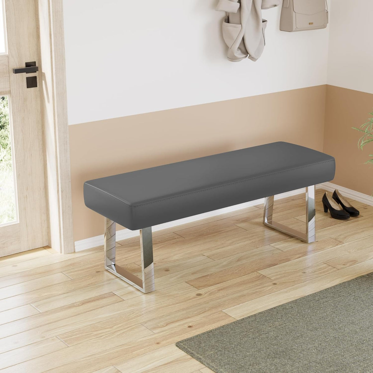 JIEXI Bedroom Bench Bed end upholstered Bench Indoor Corner Small Bench, with Metal Legs,for Kitchen entryway Dining Room and Living Room Window, Plant Bench, Footstool