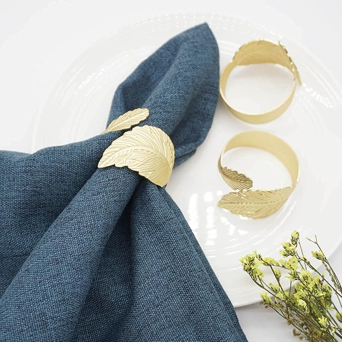 Gold Leaf Napkin Rings Set of 12, Leaves Napkin Rings for Table Setting, Metal Leaf Napkin Holder Rings for Holiday Party,Wedding, Banquet, Formal or Casual Dinning Table Decor (Gold)