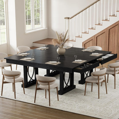 Garvee 71-Inch Dining Table for 6-8 with 2 Drawers, Large Wooden Kitchen Table w/Large Tabletop & Sturdy Frame, Rectangular Dining Table with Double Pedestal, for Kitchen, Office