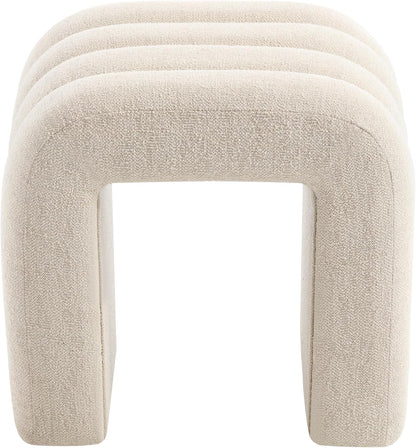 Flouki Ottoman Foot Stool with Channel Tufted, Small Ottoman Bench for Entryway, Modern Vanity Stool Chair, Upholstered Foot Rest Extra Seat for Living Room (Beige Linen)