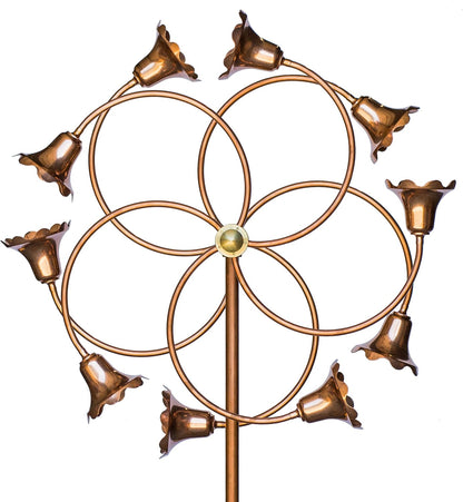 Stanwood Wind Sculpture: Kinetic Copper Dual Spinner - Tumbling Flowers