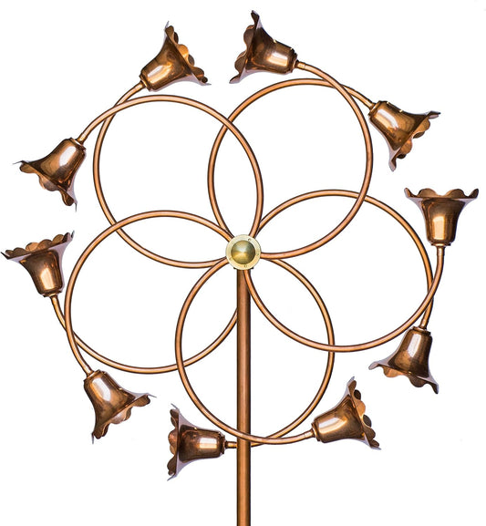 Stanwood Wind Sculpture: Kinetic Copper Dual Spinner - Tumbling Flowers