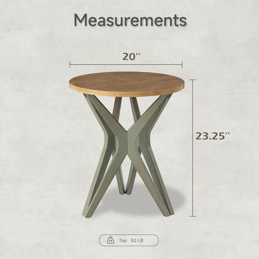 Pedestal Farmhouse End Table, Distressed Top with Tripod Base Bedside Table for Living Room, Modern, Boho, Round, Sage Green