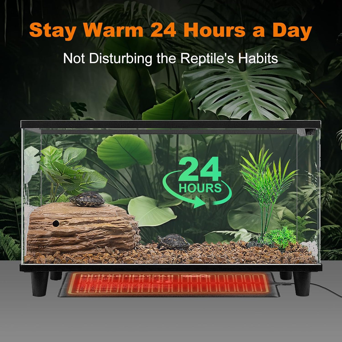 LUCKY HERP Reptile Heat Pad 8x18 Inch 24W Under Tank Terrarium Heating Mat, Reptile Heat Mat, Reptile Heating Pad for Turtle, Lizard, Hermit Crab, Frog, Snake