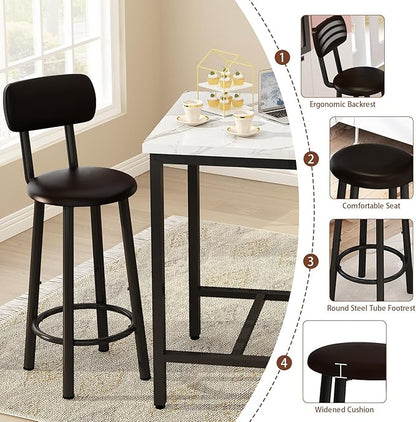Dining Table Set, 23.6” Square Faux Marble Table with 2 PU Upholstered Backrest Chairs, 3-Piece Kitchen Dining Room Set for Small Spaces, Kitchen, Restaurant Furniture, White