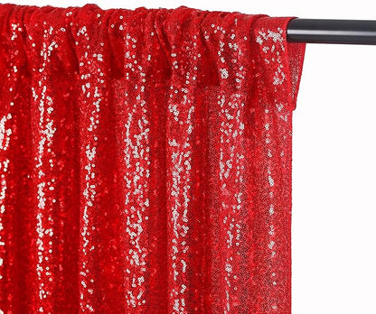 JYFLZQ Red Sequin Backdrop Curtains 8ft x 8ft 1 Panel Glitter Photo Booth Backdrops Sparkly Photography Background Drapes for Parties Wedding Bridal Showers