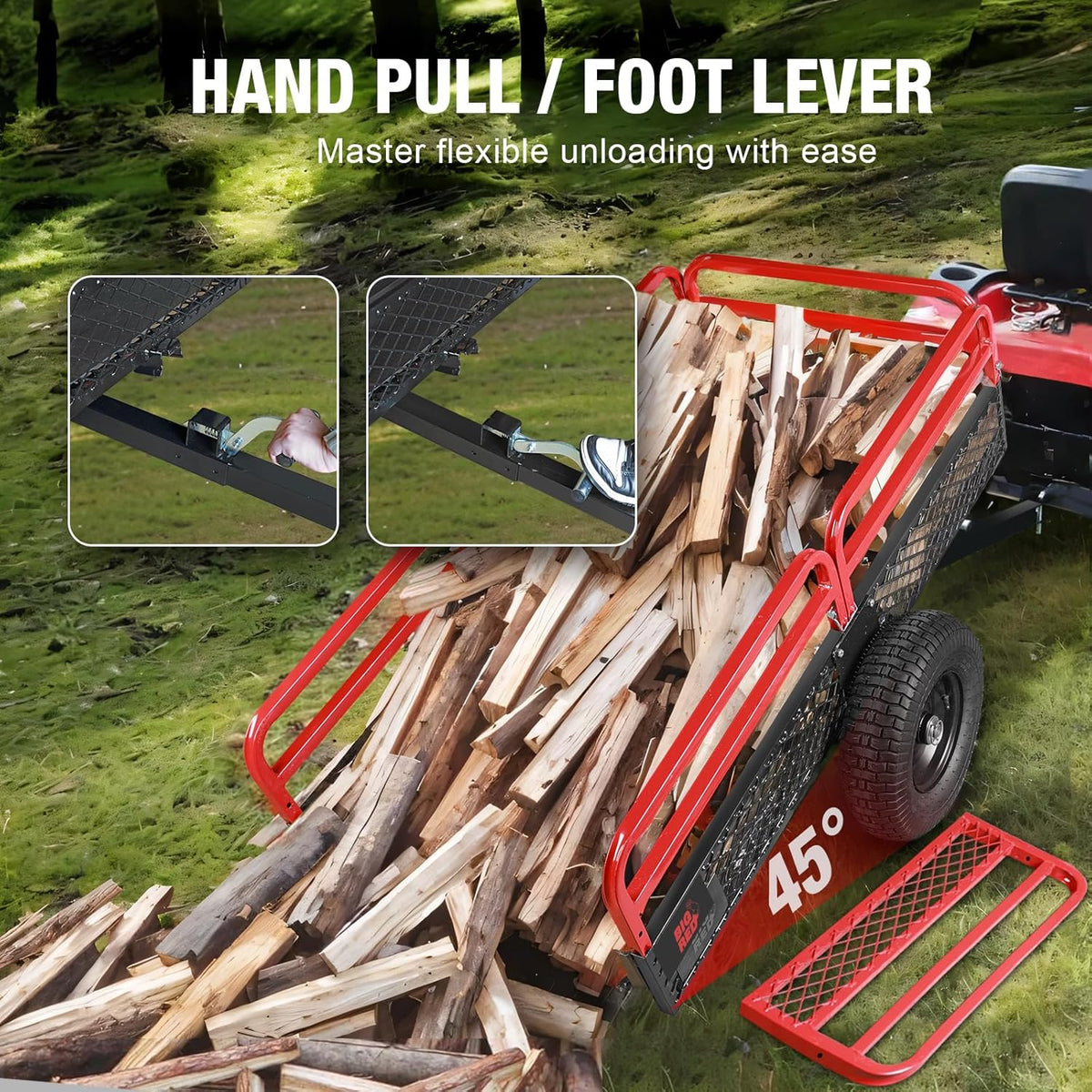 BIG RED Heavy Duty ATV Trailer Steel Dump Cart: Yard Garden Trailer for Lawn Mower, Tractor, Garden Waste - 1,500lbs, 15 cu.ft Capacity