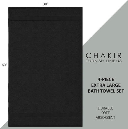 Chakir Turkish Linens | Hotel & Spa Quality 100% Cotton Luxury Turkish Towels | Soft & Absorbent (30x60 Inches Extra Large Bath Towels, Set of 4 -Black)