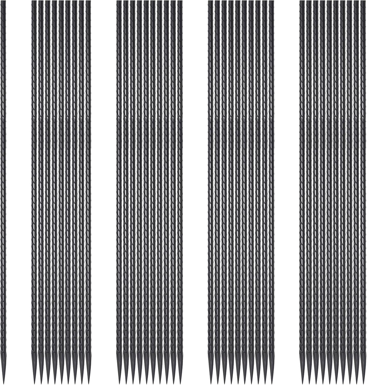 Rebar Stakes 24 Inch 40 Pack Straight Ground Stakes 1/4 Inch Diameter Heavy Duty Metal Spikes with Chisel Point End for Landscape Timber, Cement and Concrete Form, Black