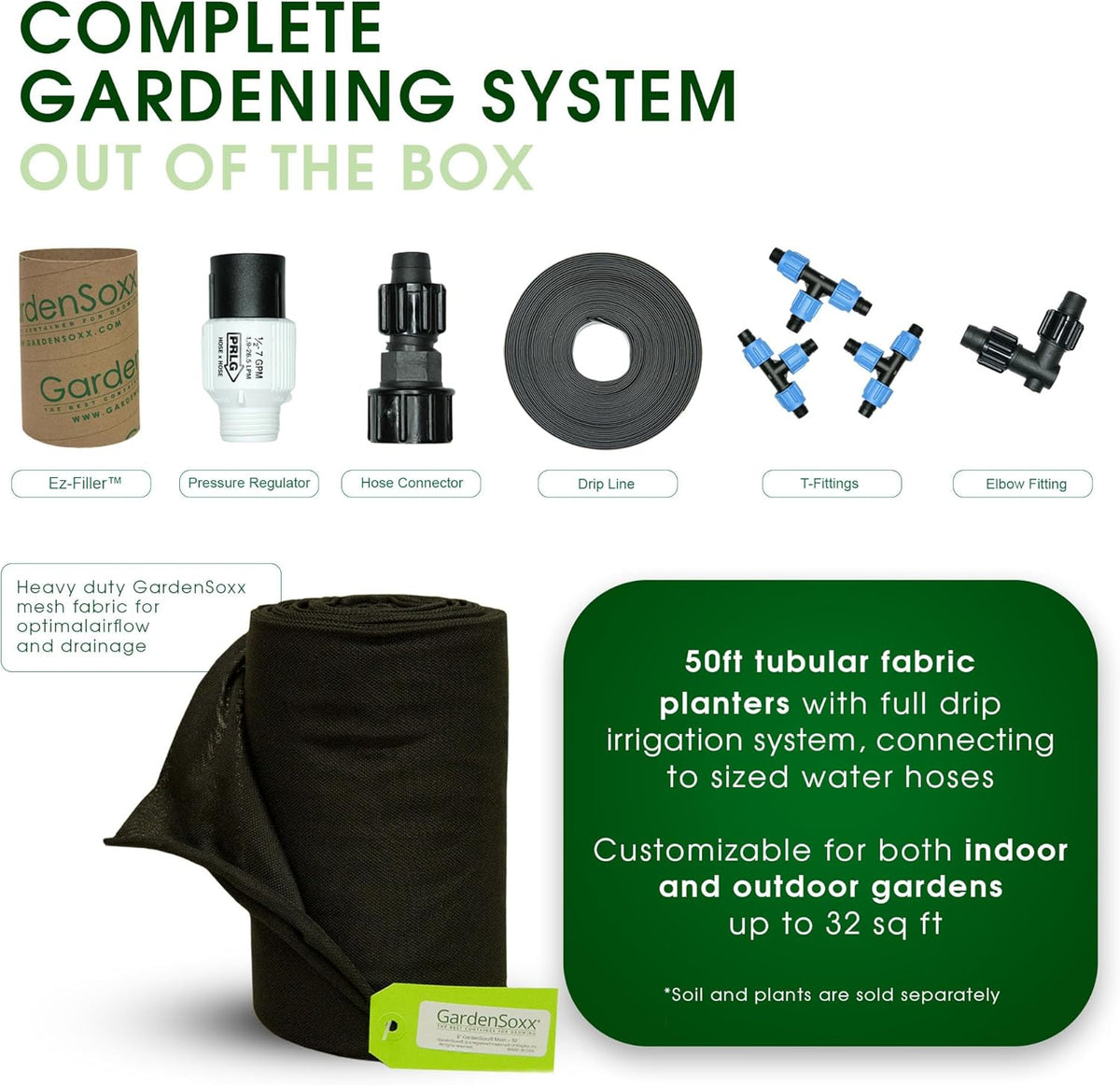 4x8 50ft Tubular Fabric Plant Pots with Full Drip Irrigation System - Heavy Duty Mesh for Optimal Airflow, Customizable up to 32 sqft Garden for Fruit, Vegetables and Flowers