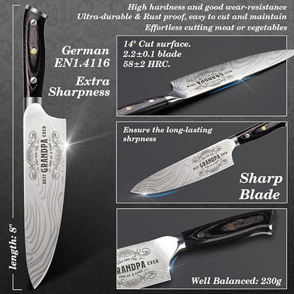 Best Grandpa Ever Gifts for Men Grandpa, Christmas for Grandpa Papa Gifts, 8 Inch German Professional Chef Knife, Men Grandpa Birthday Presents, Kicthen Cooking Knife Gift Set