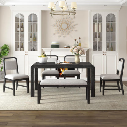 LUMISOL 6-Piece Solid Wood Dining Table Set, Extendable Kitchen Table Set for 4-6 with 4 Upholstered Chairs and 1 Bench for Kitchen, Dining Room, Living Room, Espresso
