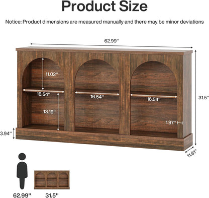 Tribesigns Farmhouse Console Table, 63-Inch Long 3 Tier Entryway Table with Storage, Wooden Rectangular Sofa Table Behind The Couch for Entrance, Hallway, Living Room, Dark Brown