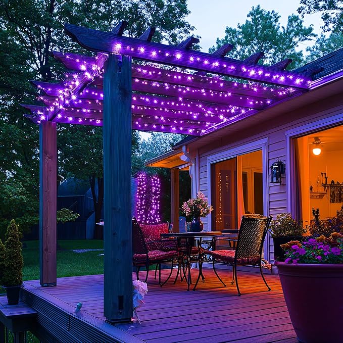 JMEXSUSS 400 LED Purple String Lights Indoor Outdoor Waterproof, 132ft Purple Halloween Lights Plug in with Remote, 8 Modes Christmas Light for Bedroom Party Patio Deck Halloween Christmas Tree Decor