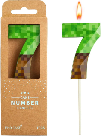 PHD CAKE 2.76 Inch Number 7 Pixel Birthday Candles Crystal, Green Miner Number Candles, Cake Number Candles, Party Celebration, Style Candle