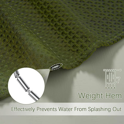 Army Green Shower Curtain 72 x 96 Inches, Extra Long Jungle Shower Curtain with Waffle Weave Fabric Heavy Duty Hotel Quality for Bathroom