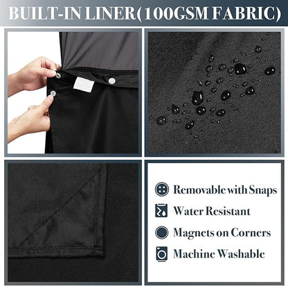 N&Y HOME Extra Long Waffle Weave Shower Curtain with Snap-in Fabric Liner Set, 12 Black Hooks Included - 71" x 84", Hotel Style, Mesh Top Window, Machine Washable & Water-Repellent - 71x84, Black