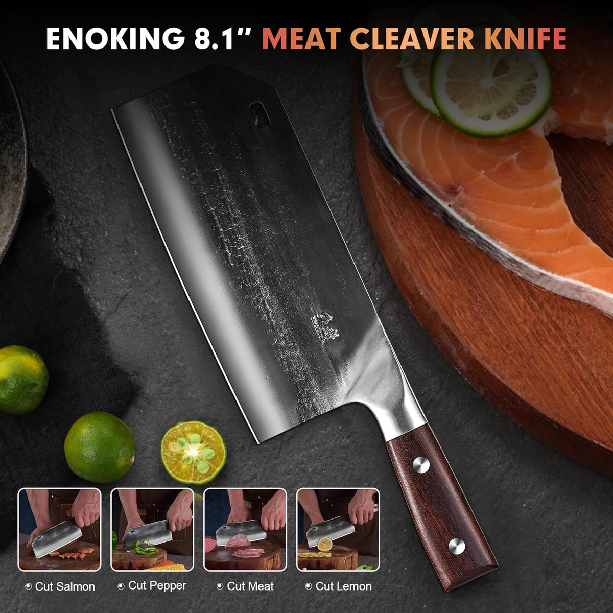 ENOKING Cleaver Knife Serbian Chef Knife Hand Forged Meat Cleaver German High Carbon Stainless Steel Chopping Butcher Knife Kitchen Knives with Full Tang Handle for Home and Restaurant, Ultra Sharp