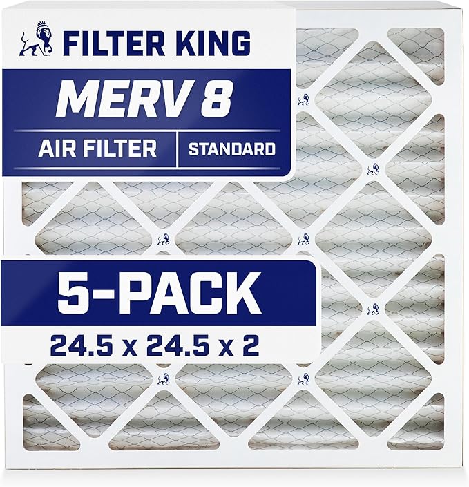 Filter King 24.5x24.5x2 Air Filter | 5-PACK | MERV 8 HVAC Pleated A/C Furnace Filters | MADE IN USA | Actual Size: 24.5 x 24.5 x 1.75"