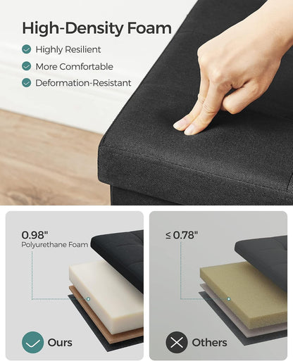 SONGMICS 43.3 Inches Folding Storage Ottoman Bench, Load 660 lb | Ottoman Foot Rest, Storage Chest, for Living Room, Entryway, Ink Black, MINOTA Collection ULSF077B01