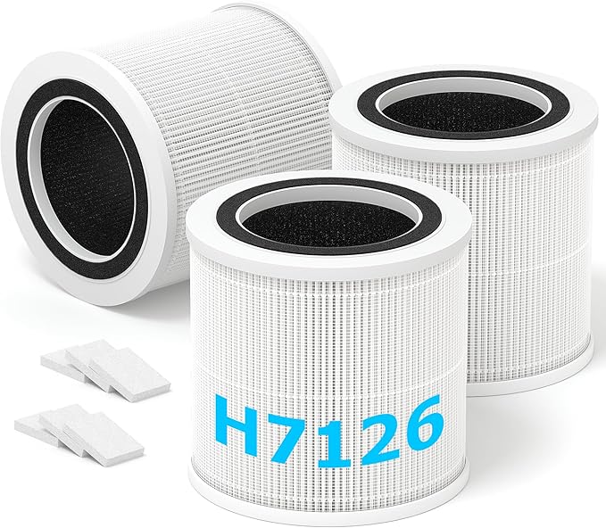 3 Pack H7126 Replacement Filter for GoveeLife H7126 Mini Air Purifier,3-in-1 H7126-RF H13 True HEPA Filter with Activated Carbon and 6 pcs Aroma Pads