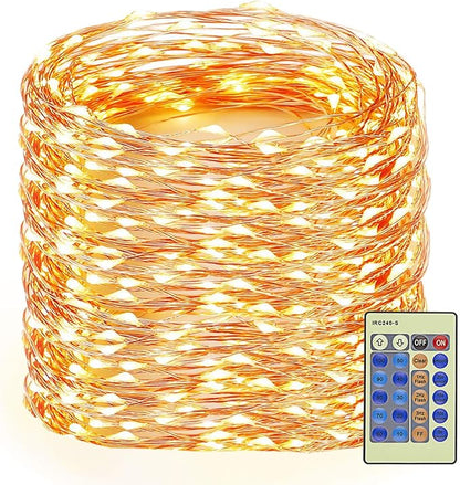 Decute 164FT 500LED Christmas Fairy String Lights Dimmable with Remote Control Copper Wire Starry Lights with UL Cerficated Decorative for Party Wedding Bedroom Christmas Tree Warm White