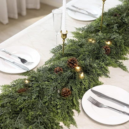 Real Touch Cedar Garland - Artificial Christmas Garlands Faux Green Cedar Fake Pine Needles Garland for Fireplace,Table, Stairs, Mantle, Window,Indoor Outdoor,Home,Holiday Decor(2 PCS,6 FT)