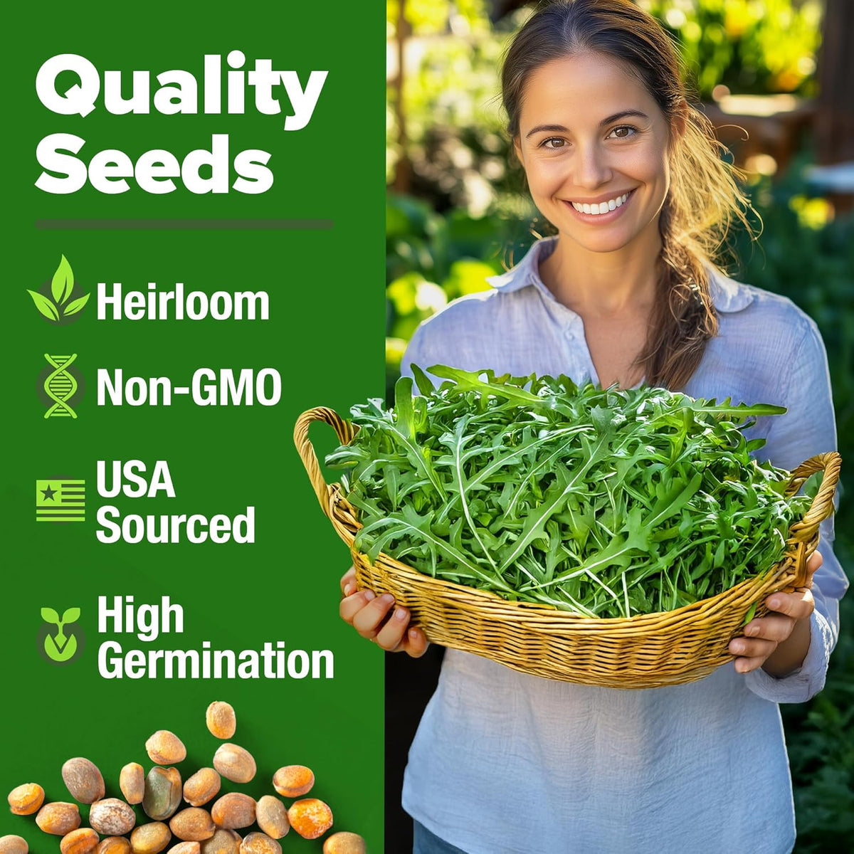 HOME GROWN 𝗨𝗦𝗔 𝗣𝗥𝗘𝗠𝗜𝗨𝗠 Arugula Roquette Seeds Pack 2,175 𝗡𝗢𝗡-𝗚𝗠𝗢 Heirloom Arugula Seeds for Planting Best for Outdoor Gardens,Providing Fast-Growing Greens for Salads - Eruca vesicaria