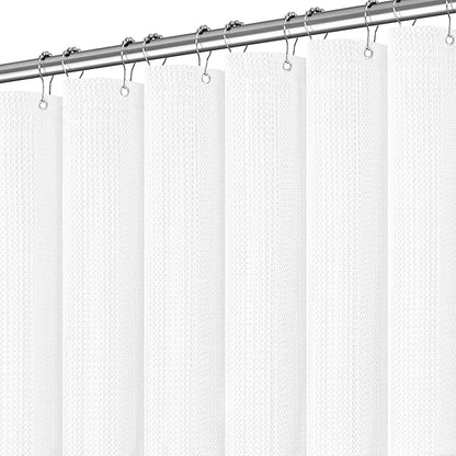 Stall Waterproof Shower Curtain Waffle Weave 60 Inches Beige Heavy Duty for Bathroom, Machine Washable 256GSM Modern Shower Curtains with 10 Metal Hooks, 60Wx72H