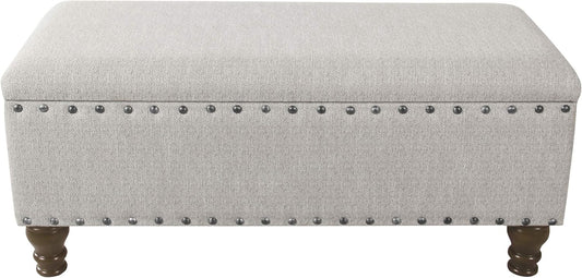 Homepop Home Decor | Upholstered Bench with Nailhead Trim | Large Ottoman with Storage for Living Room & Bedroom | Decorative Home Furniture, Gray Woven