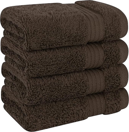 Cotton Paradise 100% Cotton Turkish Washcloth Set for Bathroom, 4 Piece Soft Absorbent Small Hand Face Towels Wash Rags, Brown