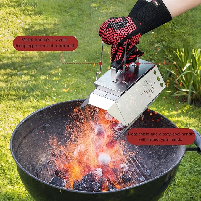 onlyfire Stainless Steel Charcoal Chimney Starter BBQ Chimney Starter for Charcoal Grill and Barbecues, Fire Starter for Outdoor Cooking, Sturdy and Easy to Use BBQ Grill Tool Grilling Accessories