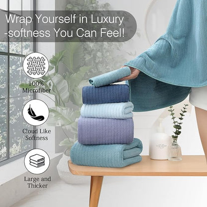 18 Piece Family Bath Towel Set Include 6 Bath Towels,6 Hand Towels and 6 Washcloths Soft Bathroom Towel with Hanging Loops,Highly Absorbent Quick Dry Towels Set for Bathroom,Hotel and Spa-Turquoise